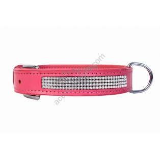 Comfy Leather Dog Collar With FOUR rows of Embedded SWAROVSKI crystals: Pink